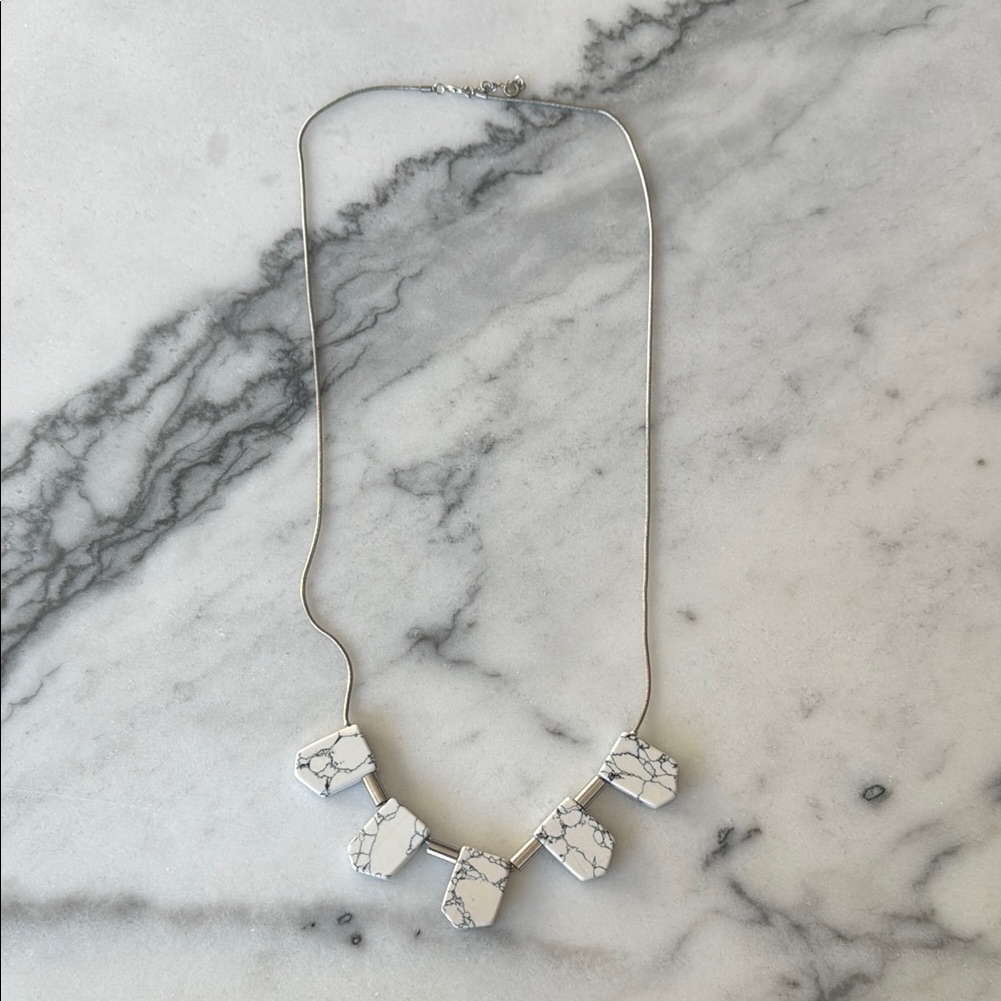 Downeast Silver Plated Howlite Stone Statement Necklace